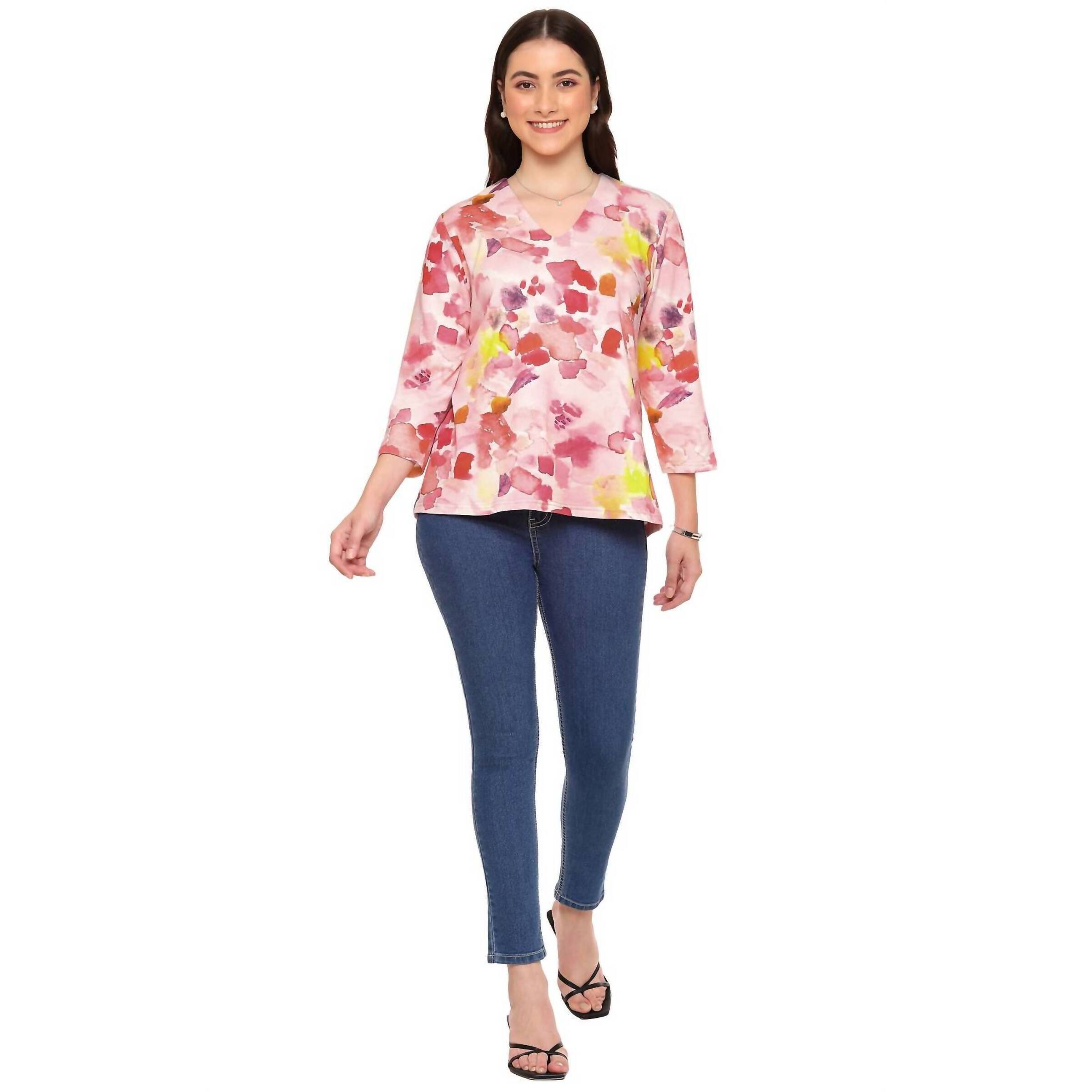 New Parsley & Sage Avril V-Neck Top In Pretty Print